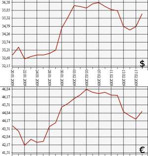 ЦБ РФ доллар, евро, 18.01.09 - 18.02.09