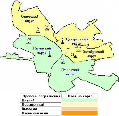 Загрязнение атмосферного воздуха в административных округах 