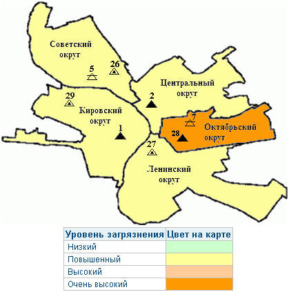 Загрязнение атмосферного воздуха в административных округах Омска в апреле 2010 года