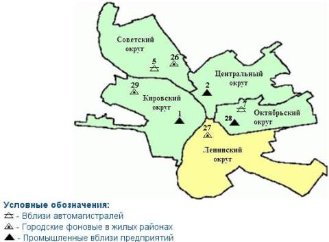 Картя загрязнения по округам Омска