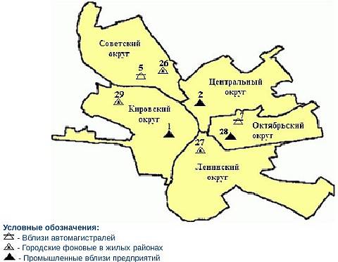 Карта загрязнения атмосферы по округам Омска