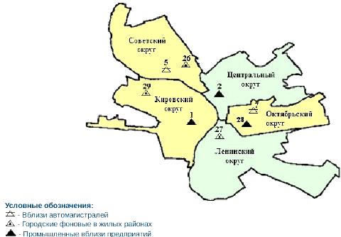 Карта загрязнения воздуха по округам Омска