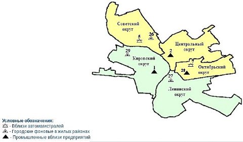 Карта загрязнения округов Омска