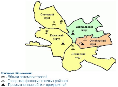 Карта загрязнения округов Омска за сентябрь 2010 года