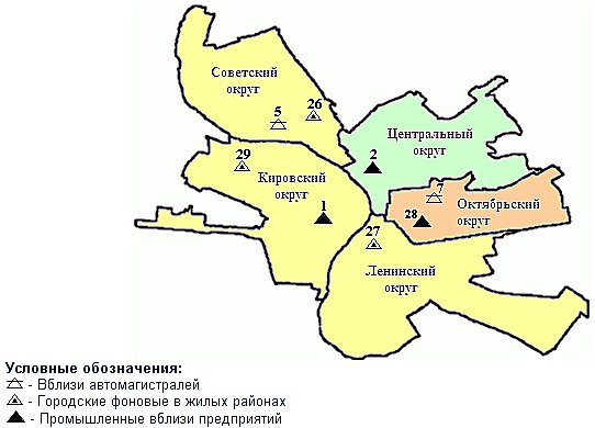 Карта загрязнения атмосферы по округам Омска за сентябрь 2010 года