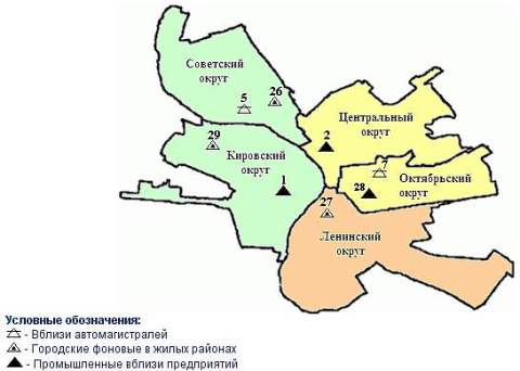 Карта загрязнения Омска по округам