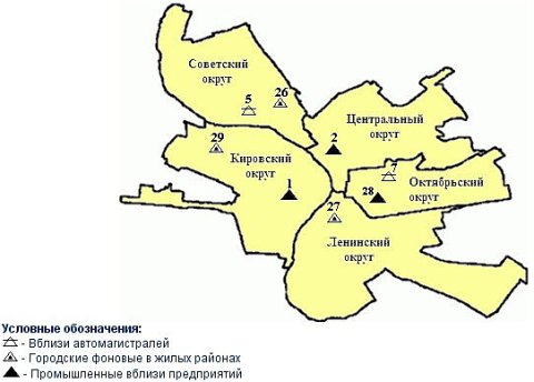 Карта загрязнения по административным округам Омска