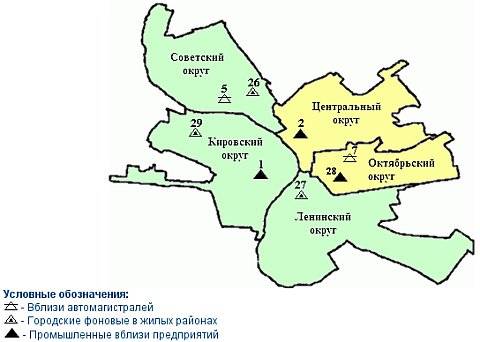 Карта загрязнения Омска по округам