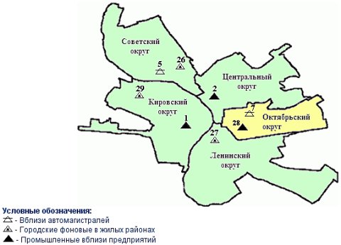 Карта загрязнений по округам Омска