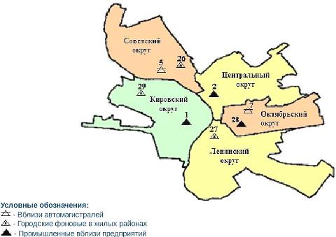 Карта загрязнений по округам Омска за декабрь 2011
