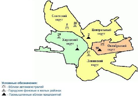 Карта загрязнения округов Омска