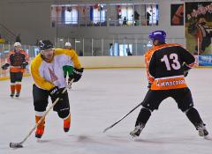 Виктор Полукаров играет в хоккей
