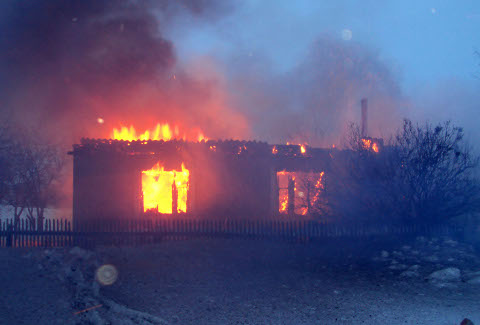 Пожар в в деревне Раздольное Павлоградского района Омской области