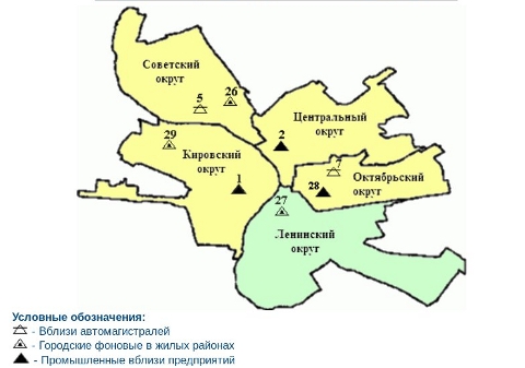 Уровень загрязнения по районам Омска